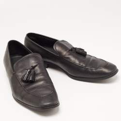 Salvatore Ferragamo Black Leather Loreno Tassel Slip On Loafers Size 45