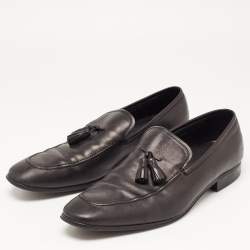 Salvatore Ferragamo Black Leather Loreno Tassel Slip On Loafers Size 45
