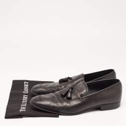 Salvatore Ferragamo Black Leather Loreno Tassel Slip On Loafers Size 45