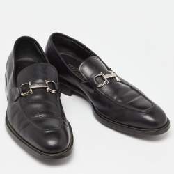 Pre Owned Salvatore Ferragamo Black Leather Gancini Loafers Size 43.5