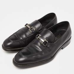 Pre Owned Salvatore Ferragamo Black Leather Gancini Loafers Size 43.5