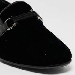 Pre Owned Salvatore Ferragamo Black Velvet and Leather Gancini Slip On Loafers Size 43