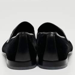 Pre Owned Salvatore Ferragamo Black Velvet and Leather Gancini Slip On Loafers Size 43