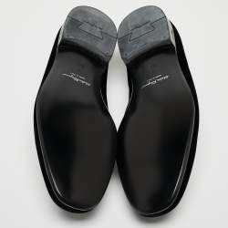 Pre Owned Salvatore Ferragamo Black Velvet and Leather Gancini Slip On Loafers Size 43