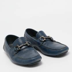 Salvatore Ferragamo Navy Blue Leather Parigi Gancini Loafers Size 42.5