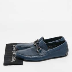 Salvatore Ferragamo Navy Blue Leather Parigi Gancini Loafers Size 42.5