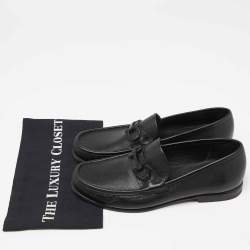 Pre Owned Salvatore Ferragamo Black Leather Gancini Bit Loafers Size 42