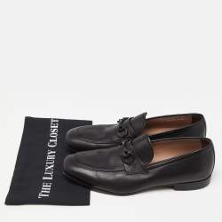 Pre Owned Salvatore Ferragamo Black Leather Horsebit Slip On Loafers Size 42