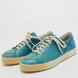 Pre Owned Salvatore Ferragamo Blue Leather Lace Up Sneakers Size 41.5