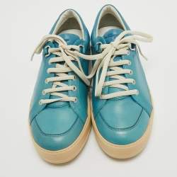 Pre Owned Salvatore Ferragamo Blue Leather Lace Up Sneakers Size 41.5