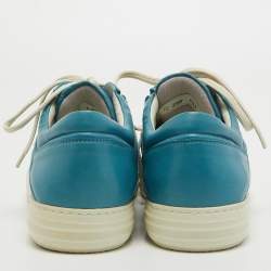 Pre Owned Salvatore Ferragamo Blue Leather Lace Up Sneakers Size 41.5