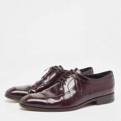 Pre Owned Salvatore Ferragamo Burgundy Leather Lanier Lace Up Derby Size 44