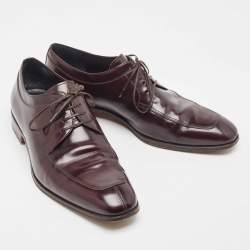 Pre Owned Salvatore Ferragamo Burgundy Leather Lanier Lace Up Derby Size 44