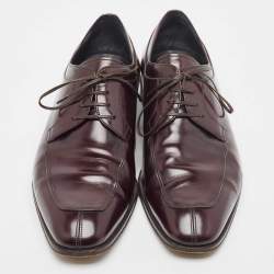 Pre Owned Salvatore Ferragamo Burgundy Leather Lanier Lace Up Derby Size 44