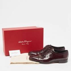 Pre Owned Salvatore Ferragamo Burgundy Leather Lanier Lace Up Derby Size 44