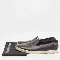 Salvatore Ferragamo Brown Leather Slip On Sneakers Size 41.5