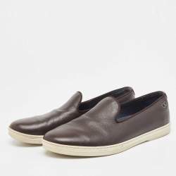 Salvatore Ferragamo Brown Leather Slip On Sneakers Size 41.5