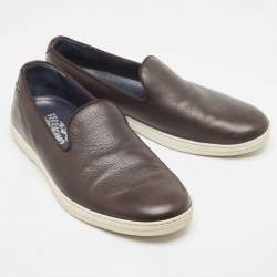 Salvatore Ferragamo Brown Leather Slip On Sneakers Size 41.5
