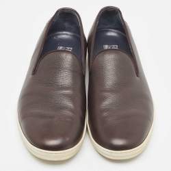 Salvatore Ferragamo Brown Leather Slip On Sneakers Size 41.5