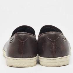 Salvatore Ferragamo Brown Leather Slip On Sneakers Size 41.5