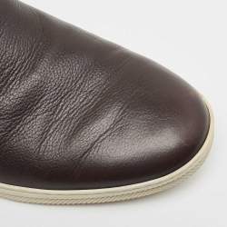 Salvatore Ferragamo Brown Leather Slip On Sneakers Size 41.5