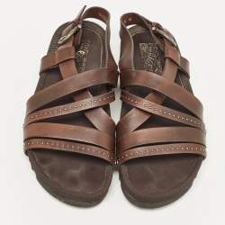 Salvatore Ferragamo Dark Brown Leather Slingback Sandals Size 42