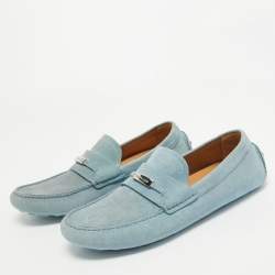 Salvatore Ferragamo Blue Suede Slip On Loafers Size 42