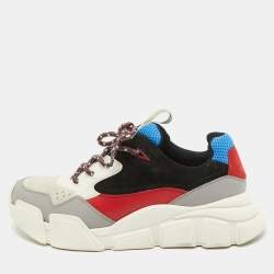 Salvatore Ferragamo Multicolor Leather and Suede Lace Up Sneakers Size 40 