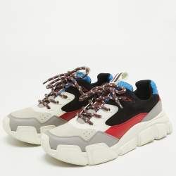 Salvatore Ferragamo Multicolor Leather and Suede Lace Up Sneakers Size 40 