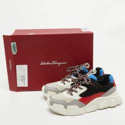 Salvatore Ferragamo Multicolor Leather and Suede Lace Up Sneakers Size 40 