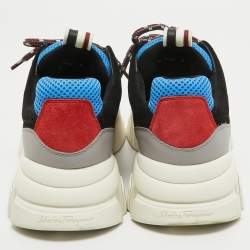 Salvatore Ferragamo Multicolor Leather and Suede Lace Up Sneakers Size 40 