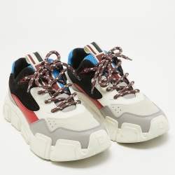 Salvatore Ferragamo Multicolor Leather and Suede Lace Up Sneakers Size 40 