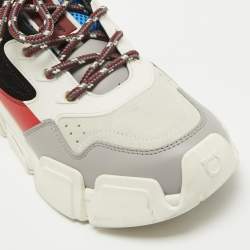 Salvatore Ferragamo Multicolor Leather and Suede Lace Up Sneakers Size 40 