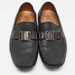 مملوكة مسبقًا Salvatore Ferragamo Black Leather Driver Loafers Size 44