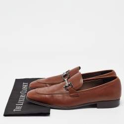 Pre Owned Salvatore Ferragamo Brown Leather Gancini Bit Loafers Size 43
