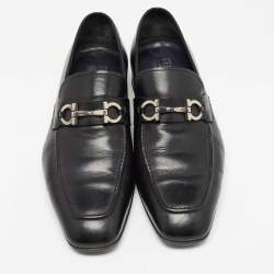 مملوكة مسبقًا Salvatore Ferragamo Black Leather Gancini Bit Loafers Size 43.5