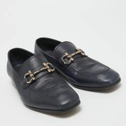 Salvatore Ferragamo Navy Blue Leather Loafers Size 41