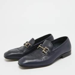 Salvatore Ferragamo Navy Blue Leather Loafers Size 41