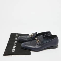 Salvatore Ferragamo Navy Blue Leather Loafers Size 41