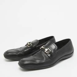 Salvatore Ferragamo Black Leather Gancini Bit Loafers Size 42