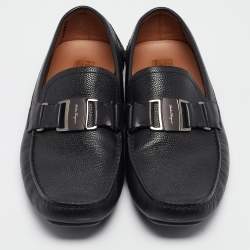 مملوكة مسبقًا Salvatore Ferragamo Black Leather Buckle Detail Loafers Size 43.5