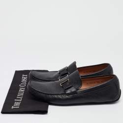 مملوكة مسبقًا Salvatore Ferragamo Black Leather Buckle Detail Loafers Size 43.5