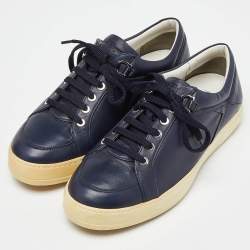 Salvatore Ferragamo Blue Leather Low Top Sneakers Size 41
