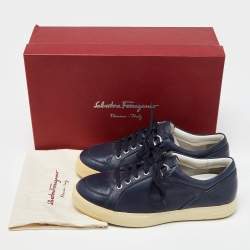 Salvatore Ferragamo Blue Leather Low Top Sneakers Size 41