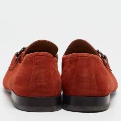 مملوكة مسبقًا Salvatore Ferragamo Orange Suede Gancini Driving Loafers Size 42