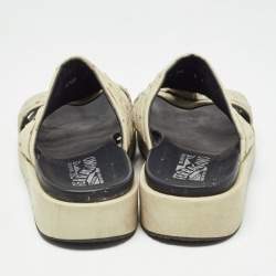 Salvatore Ferragamo Green Ostrich Leather Lufti Flat Slides Size 43