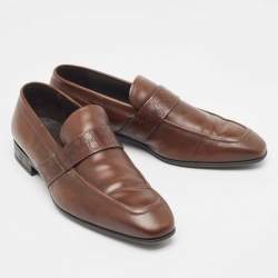 Salvatore Ferragamo Brown Leather Slip On Loafers Size 43.5