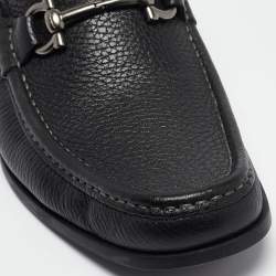 Pre Owned Salvatore Ferragamo Black Leather Gancini Loafers Size 39.5