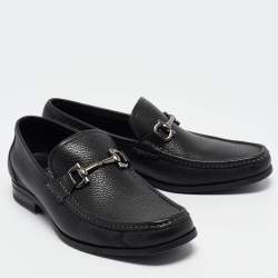 Pre Owned Salvatore Ferragamo Black Leather Gancini Loafers Size 39.5