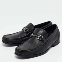 Pre Owned Salvatore Ferragamo Black Leather Gancini Loafers Size 39.5